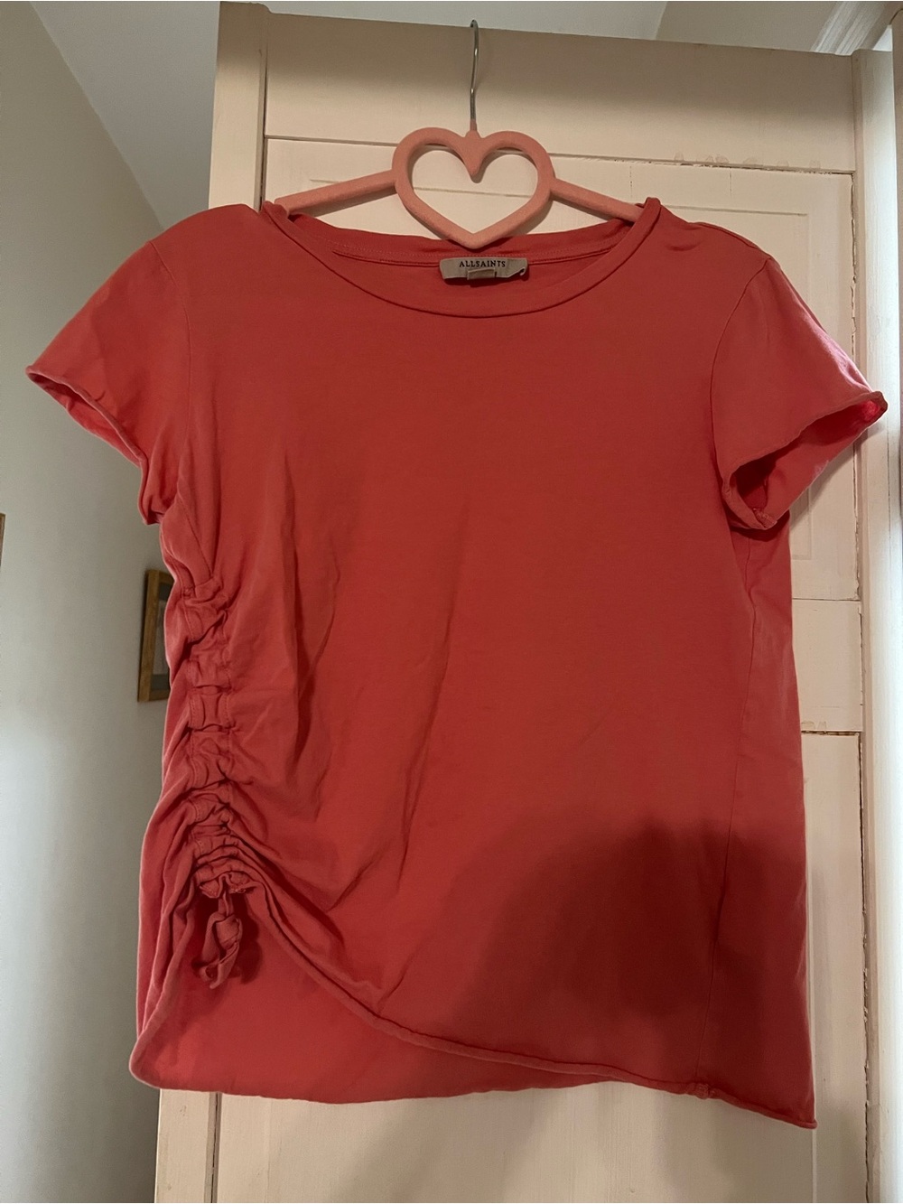 AllSaints Coral Ruched Short Sleeve Tee